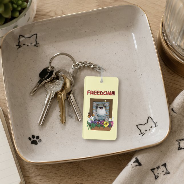 Freedom Escape Funny Cat Yellow Floral Window Keychain (Creator Uploaded)