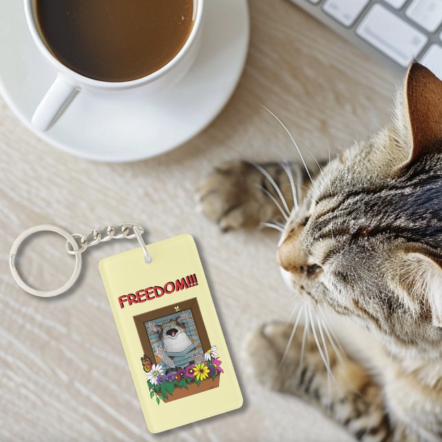 Freedom Escape Funny Cat Yellow Floral Window Keychain (Creator Uploaded)