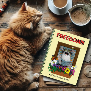 Freedom Escape Funny Cat Yellow Floral Window Notebook