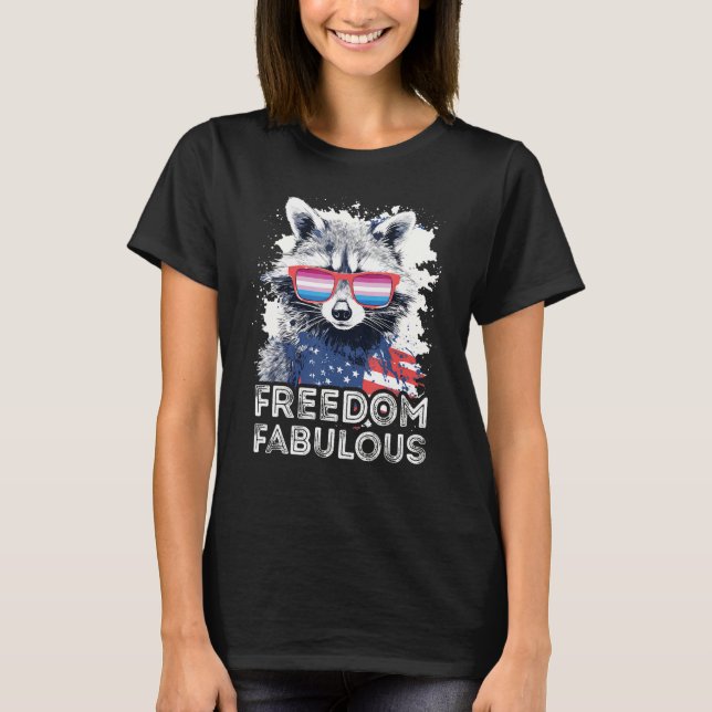 Freedom Fabulous  Raccoon Bigender Sunglasses Flag T-Shirt (Front)