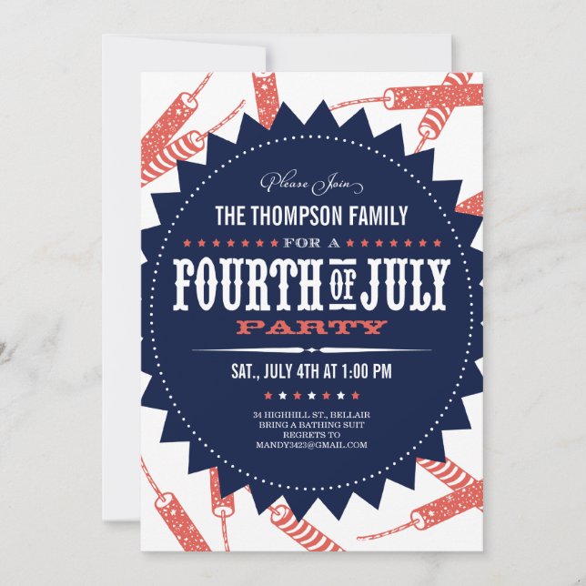 Freedom Fireworks Fourth of July Party Invitations (Front)