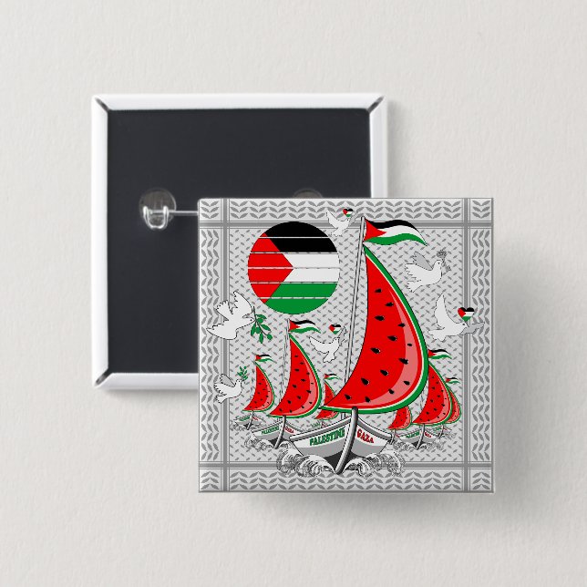 Freedom Global Sumud Flotilla Boats to Gaza Button (Front & Back)