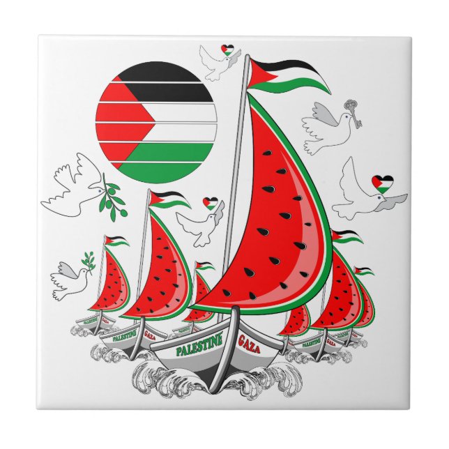 Freedom Global Sumud Flotilla Boats to Gaza Ceramic Tile (Front)