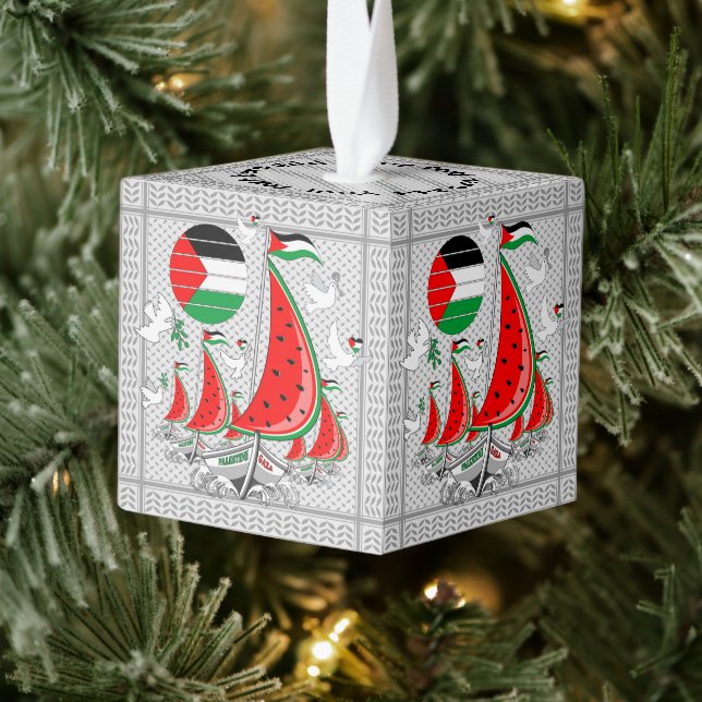 Freedom Global Sumud Flotilla Boats to Gaza Cube Ornament (Tree)