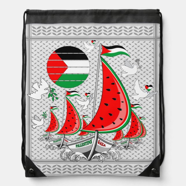 Freedom Global Sumud Flotilla Boats to Gaza Drawstring Bag (Front)