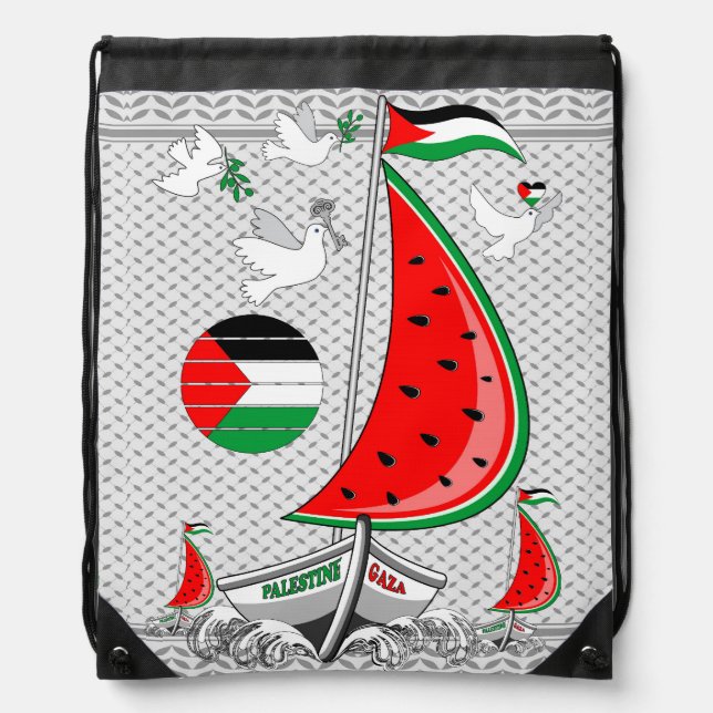 Freedom Global Sumud Flotilla Boats to Gaza Drawstring Bag (Front)