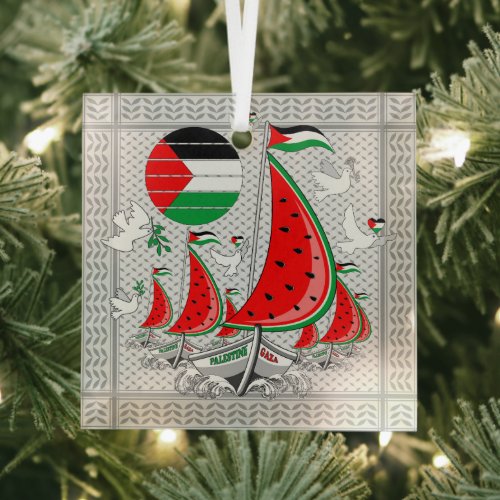 Freedom Global Sumud Flotilla Boats to Gaza Glass Ornament