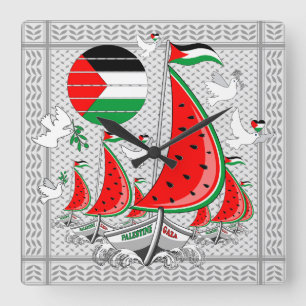 Freedom Global Sumud Flotilla Boats to Gaza Square Wall Clock