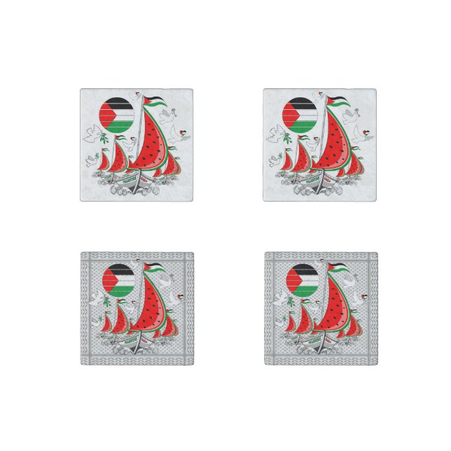 Freedom Global Sumud Flotilla Boats to Gaza Stone Magnet (Front)