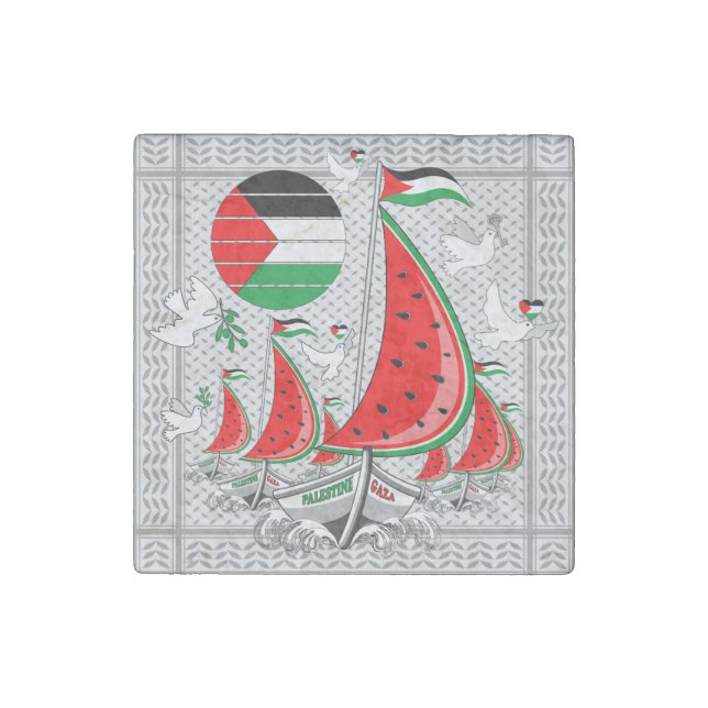 Freedom Global Sumud Flotilla Boats to Gaza Stone Magnet (Front)