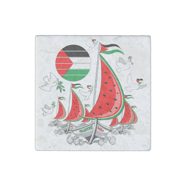Freedom Global Sumud Flotilla Boats to Gaza Stone Magnet (Front)