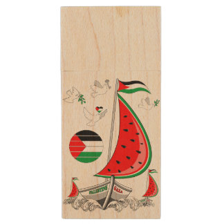 Freedom Global Sumud Flotilla Boats to Gaza Wood Flash Drive
