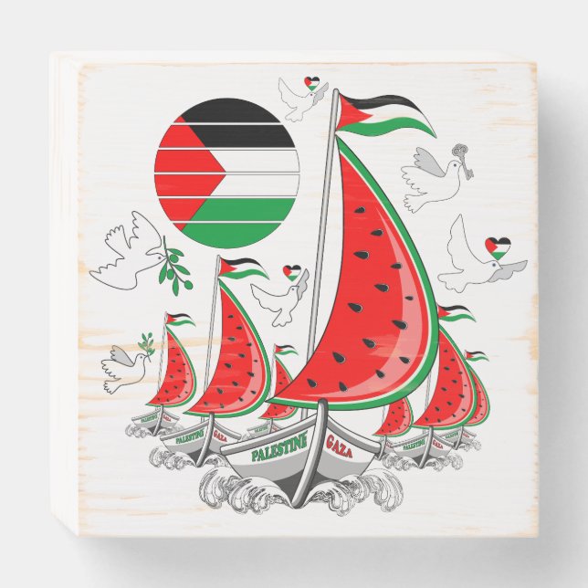 Freedom Global Sumud Flotilla Boats to Gaza Wooden Box Sign (Front Horizontal)