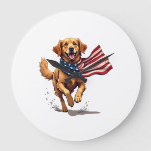 Freedom Golden Retriever Vintage Engraving Shirt Large Clock