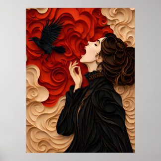 freedom: gothic women with raven poster