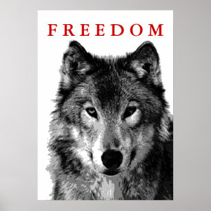 Freedom Grey Wolf Motivational Poster Print