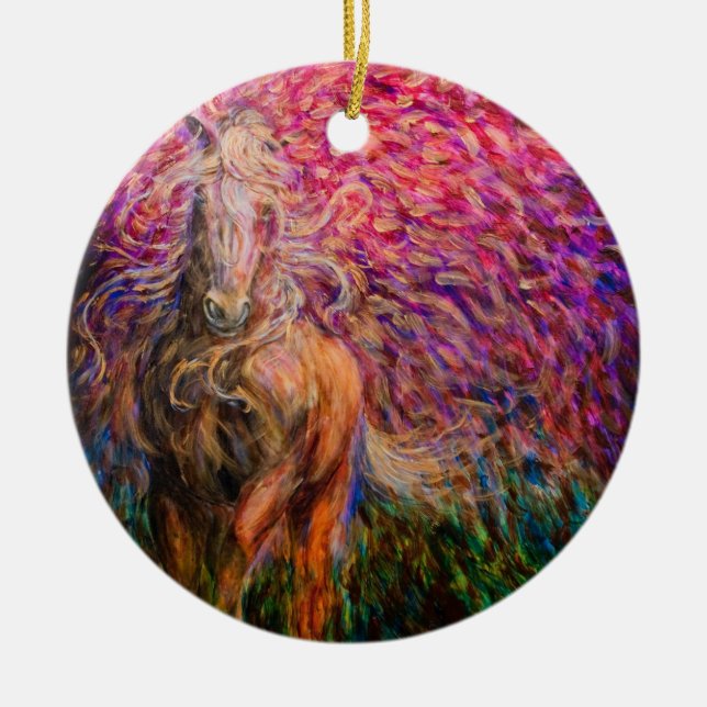 Freedom Horse Pink Pendant Ceramic Ornament (Front)