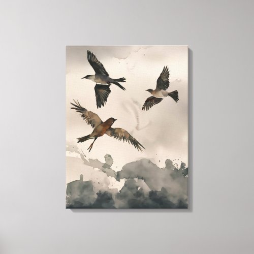 Freedom in Motion Birds Soaring in Watercolor Canvas Print