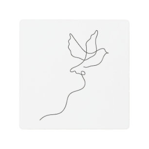 Freedom in One Line – Minimalist Dove Metal Print