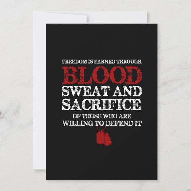 freedom is earned blood sweat and sacrifice of tho holiday card (Front)