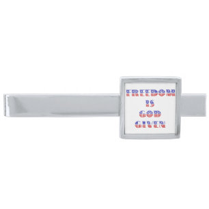 Freedom Is God Given, Red White and Blue Silver Finish Tie Bar