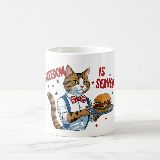 Freedom is Served – Funny Cat Waiter Mug (Center)
