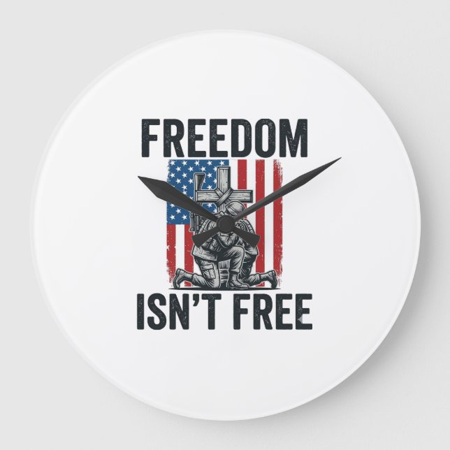Freedom Isnt Free Patriotic Soldier Memorial Large Clock (Front)