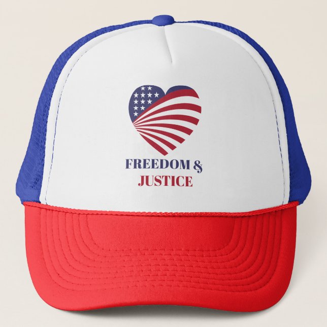 Freedom & Justice American Flag with Heart.  Trucker Hat (Front)