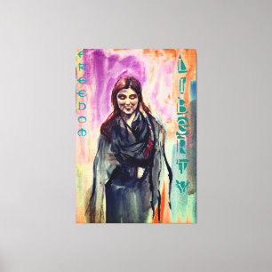 Freedom & Liberty Girl in Kimono Watercolor Art Canvas Print