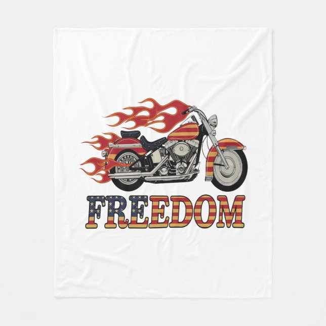Freedom Motorcycle Flames Fleece Blanket (Front)