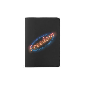Freedom neon sign. passport holder