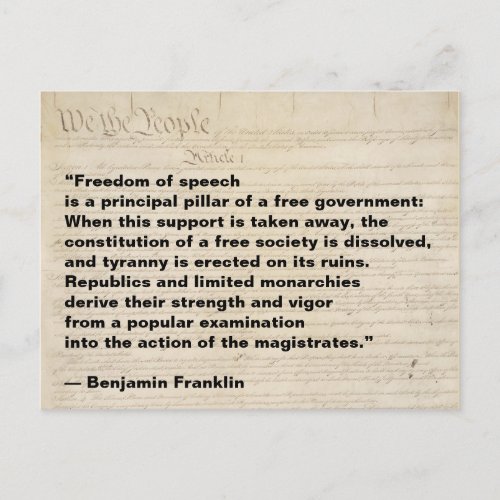 Freedom of Speech is a Pillar of Free Government Postcard