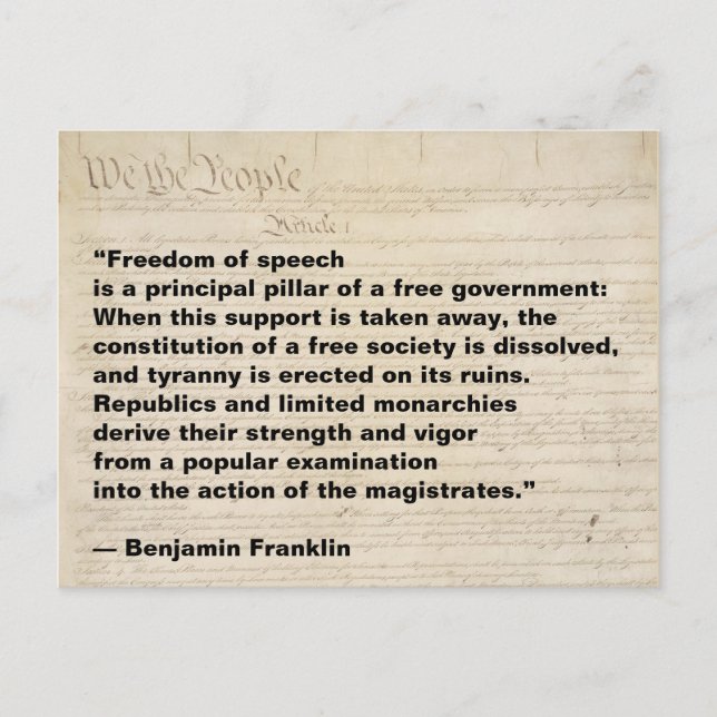 Freedom of Speech is a Pillar of Free Government Postcard (Front)