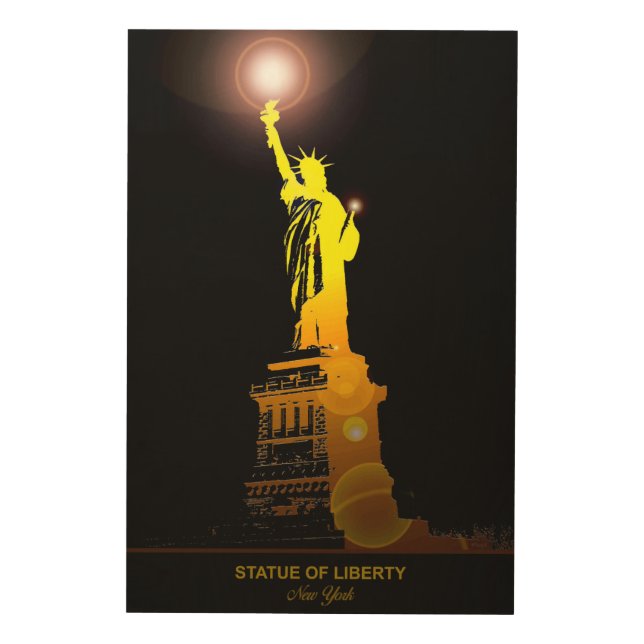 Freedom on Wood: Statue of Liberty Wood Wall Art (Front)
