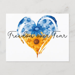Freedom Over Fear Sunflower Heart Ukraine Support Postcard