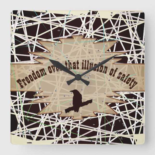 Freedom over that illusion of safety brown raven square wall clock (Front)