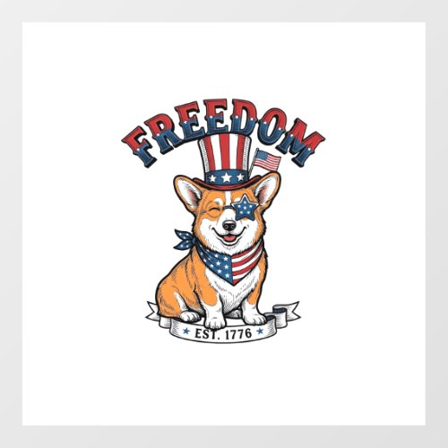 Freedom Patriotic Corgi Vintage Engraving T-Shirt_ Floor Decals