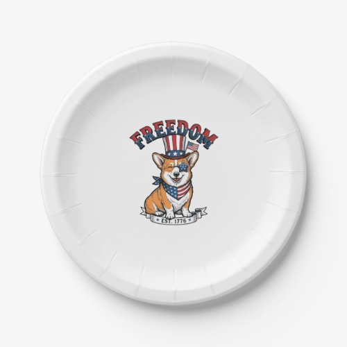 Freedom Patriotic Corgi Vintage Engraving T-Shirt_ Paper Plates