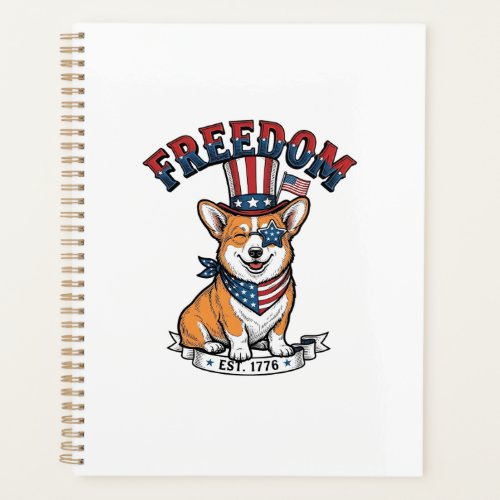 Freedom Patriotic Corgi Vintage Engraving T-Shirt_ Planner