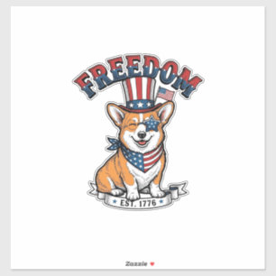 Freedom Patriotic Corgi Vintage Engraving T-Shirt_ Sticker
