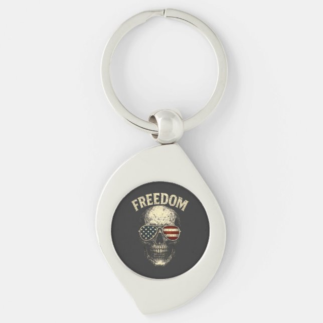 Freedom Patriotic Skull USA Keychain (Front)