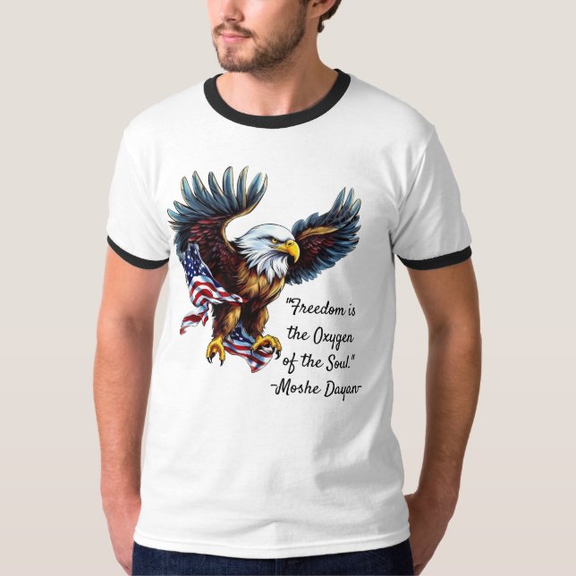"Freedom" Quote with American Eagle and Flag Men's T-Shirt (Front)