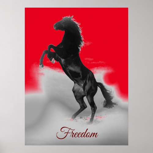Freedom Red Black Grey Rearing Horse Pop Art Poster