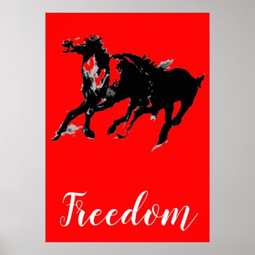Freedom Red Black Pop Art Running Horses Poster
