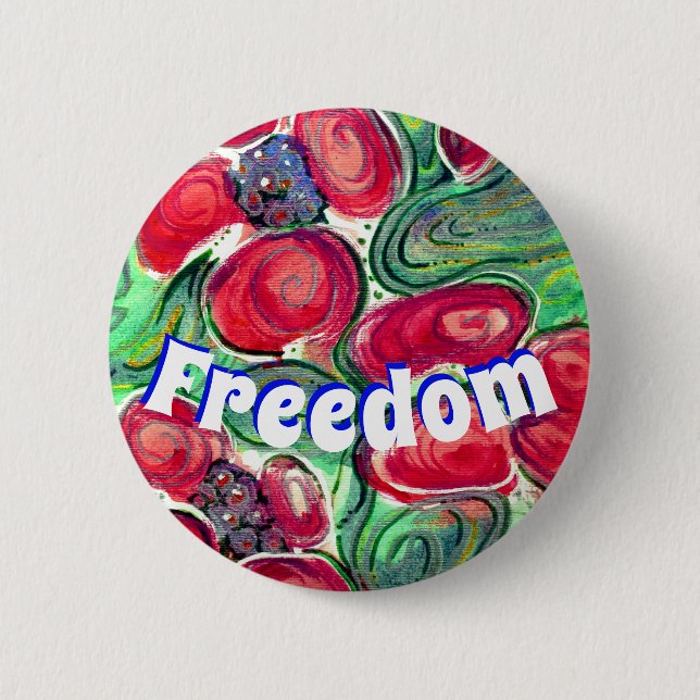Freedom & Red Flowers Fantasy Button (Front)