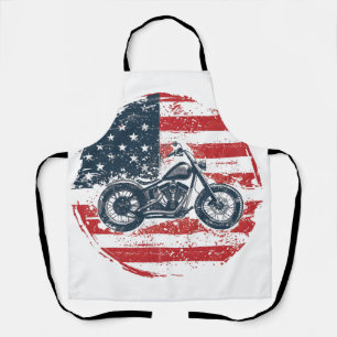 Freedom Ride: Retro Motorcycle and American Flag Apron