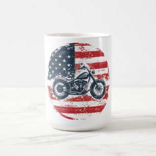 Freedom Ride: Retro Motorcycle and American Flag Coffee Mug