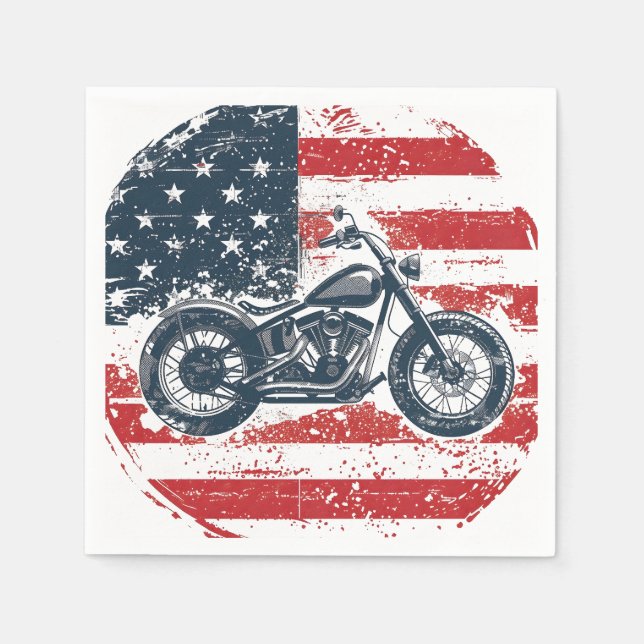 Freedom Ride: Retro Motorcycle and American Flag  Napkins (Front)