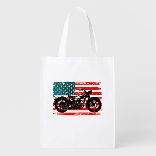 Freedom Ride USA Flag with Motorcycle Grocery Bag