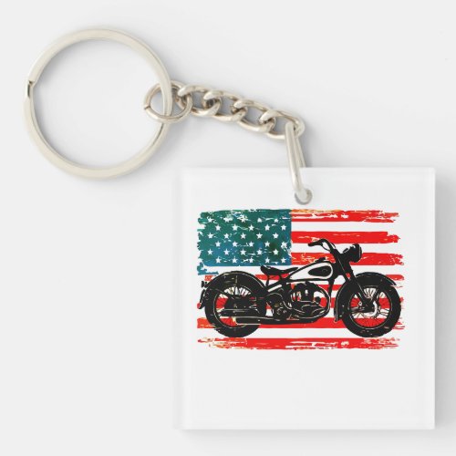 Freedom Ride USA Flag with Motorcycle Keychain